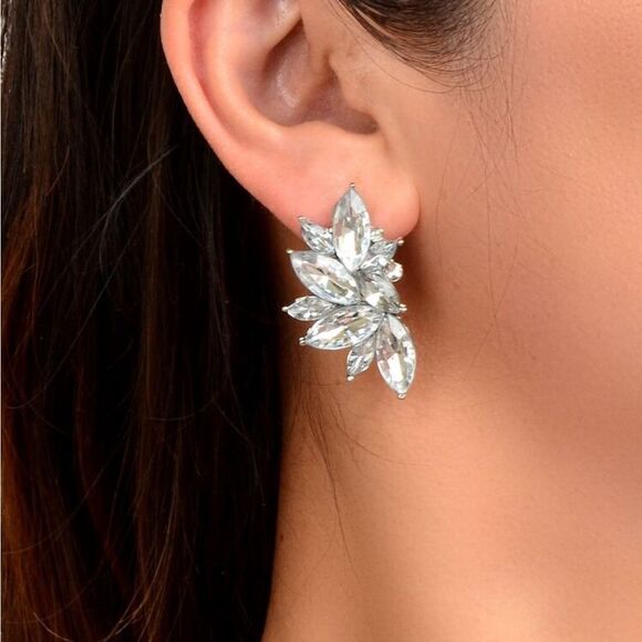 Retro Cluster Crystal Dangle Earrings Rhinestone Statement Stud Earrings - Picture 3 of 10